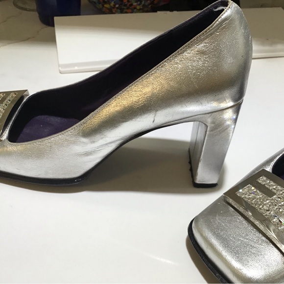 FENDI silver heels with diamond studded Logo - Picture 9 of 9